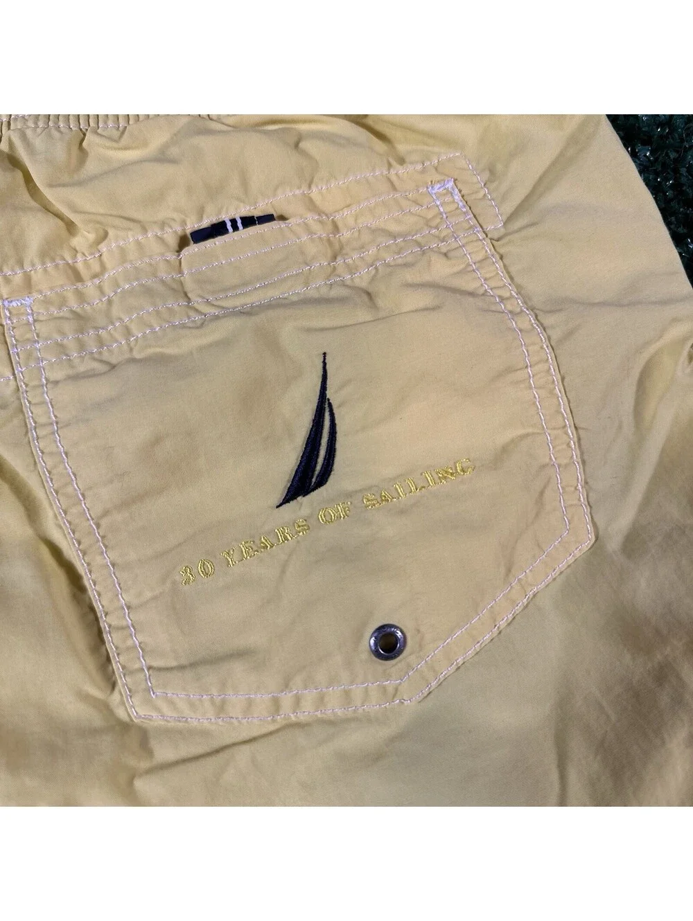 Y2K Nautica Swim Trunks Men Bathing Suit Shorts Size Medium Yellow Drawstrings